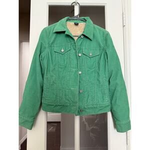 Old Navy Y2K Kelly green Sherpa lined corduroy trucker jacket XS